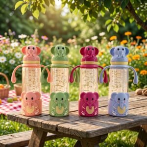 2026_10_17_633644db6935a990e7b9de6ea82bae47 Premium Glass Baby Feeding Bottle | Anti-Colic Regular Nipple & Ergonomic Handles | Adorable 3D Elephant Design | 240ml Large