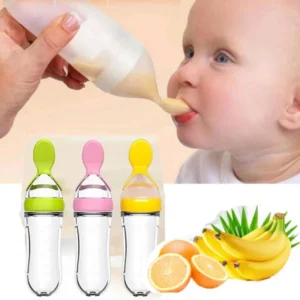Safe-Useful-Silicone-Baby-Bottle-With-Spoon-Food-Supplement-Rice-Cereal-Bottles-Squeeze-Spoon-Milk-Feeding.jpg_Q90.jpg_-600x600-1 Baby Spoon Feeder Silicone Bottle Feeding (Random Color)